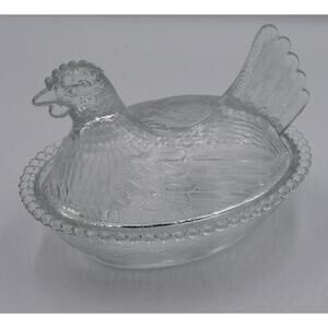 VINTAGE Indiana Clear Glass Covered Chicken on Nest Candy Dish Sitting Hen